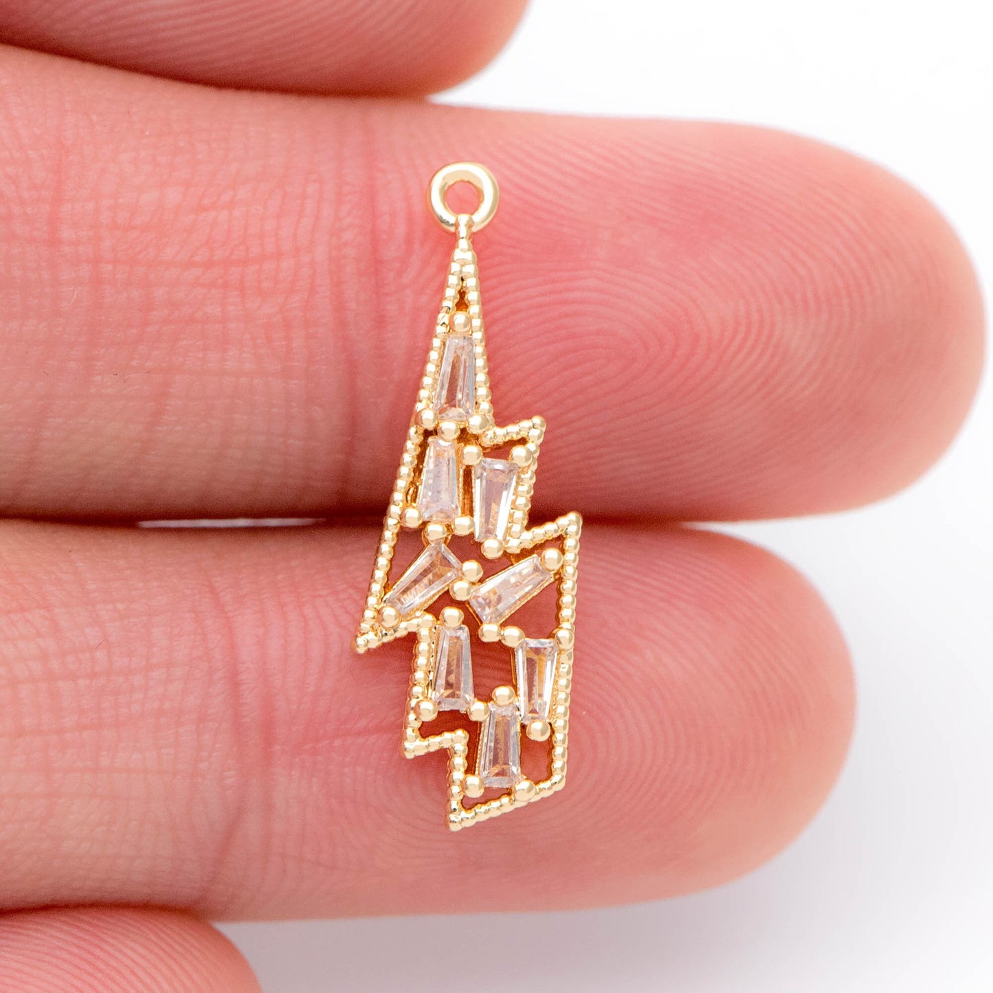 4pcs Gold plated Brass CZ Pave lightning Charm,lightning Pendant 24x8mm (GB-1191)