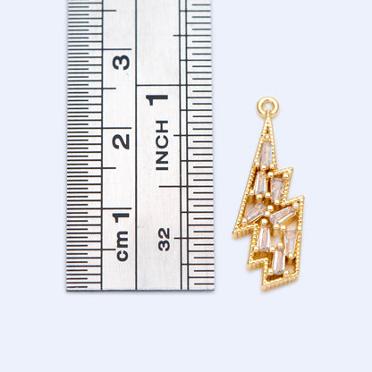 4pcs Gold plated Brass CZ Pave lightning Charm,lightning Pendant 24x8mm (GB-1191)