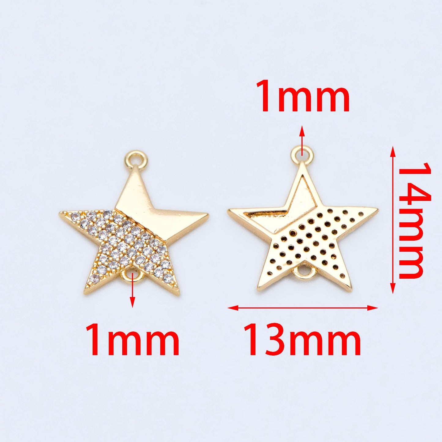 4pcs CZ Pave Gold Coin Star Connectors 14x13mm, 18K Gold plated Brass, Star Charm Pendants (GB-1186)