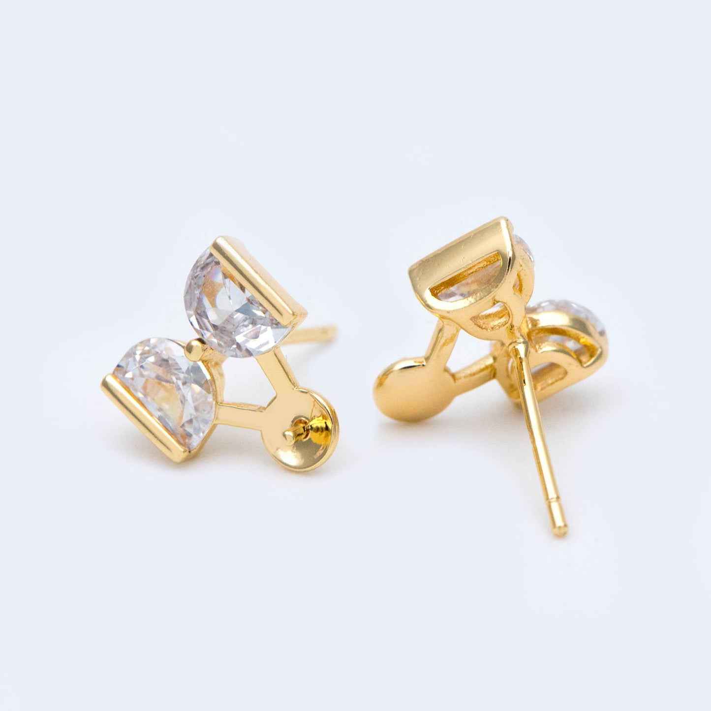 10pcs CZ Pave Bowknot Earring with Pearl Peg, Real Gold Plated Brass Stud Earrings (#GB-1116)