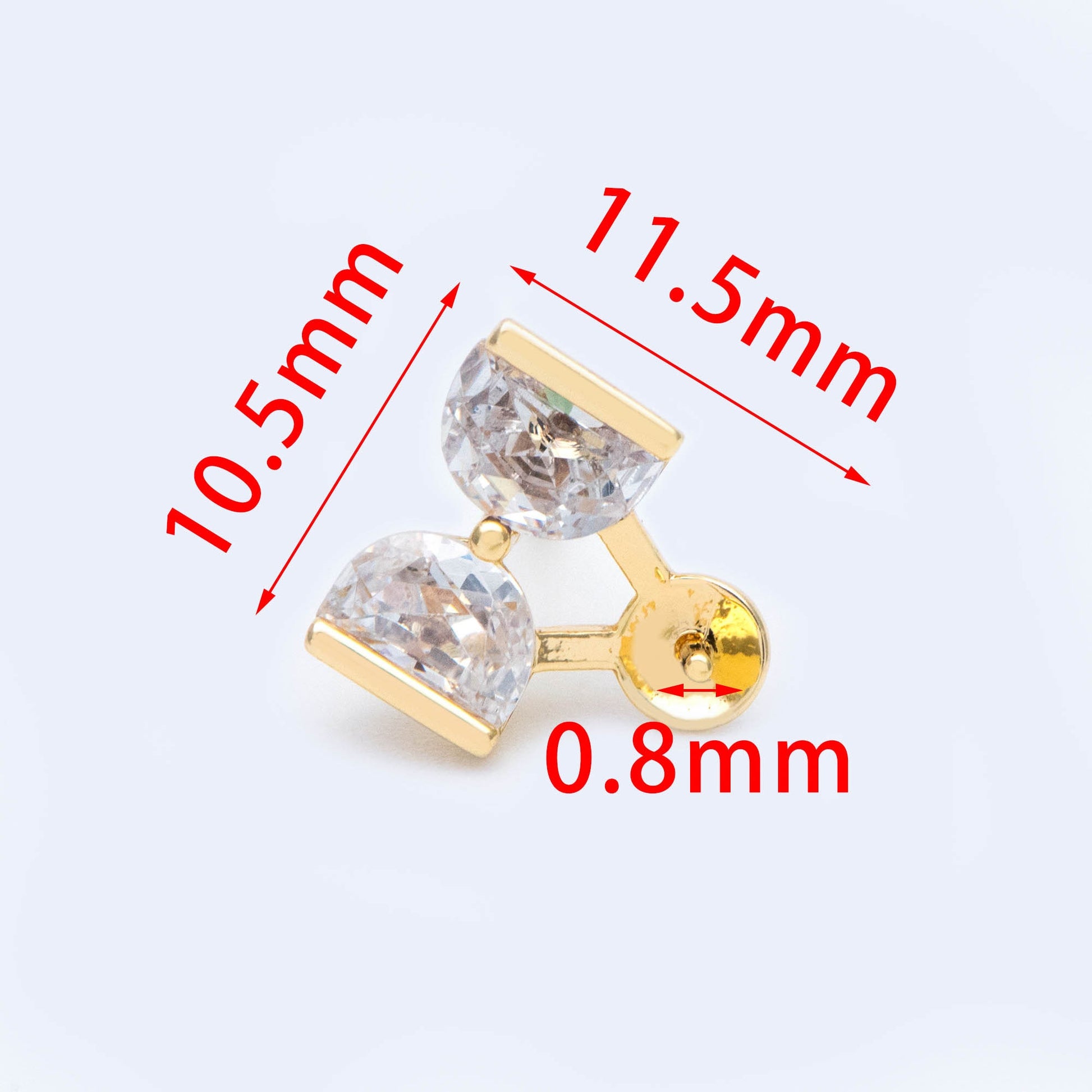 10pcs CZ Pave Bowknot Earring with Pearl Peg, Real Gold Plated Brass Stud Earrings (#GB-1116)