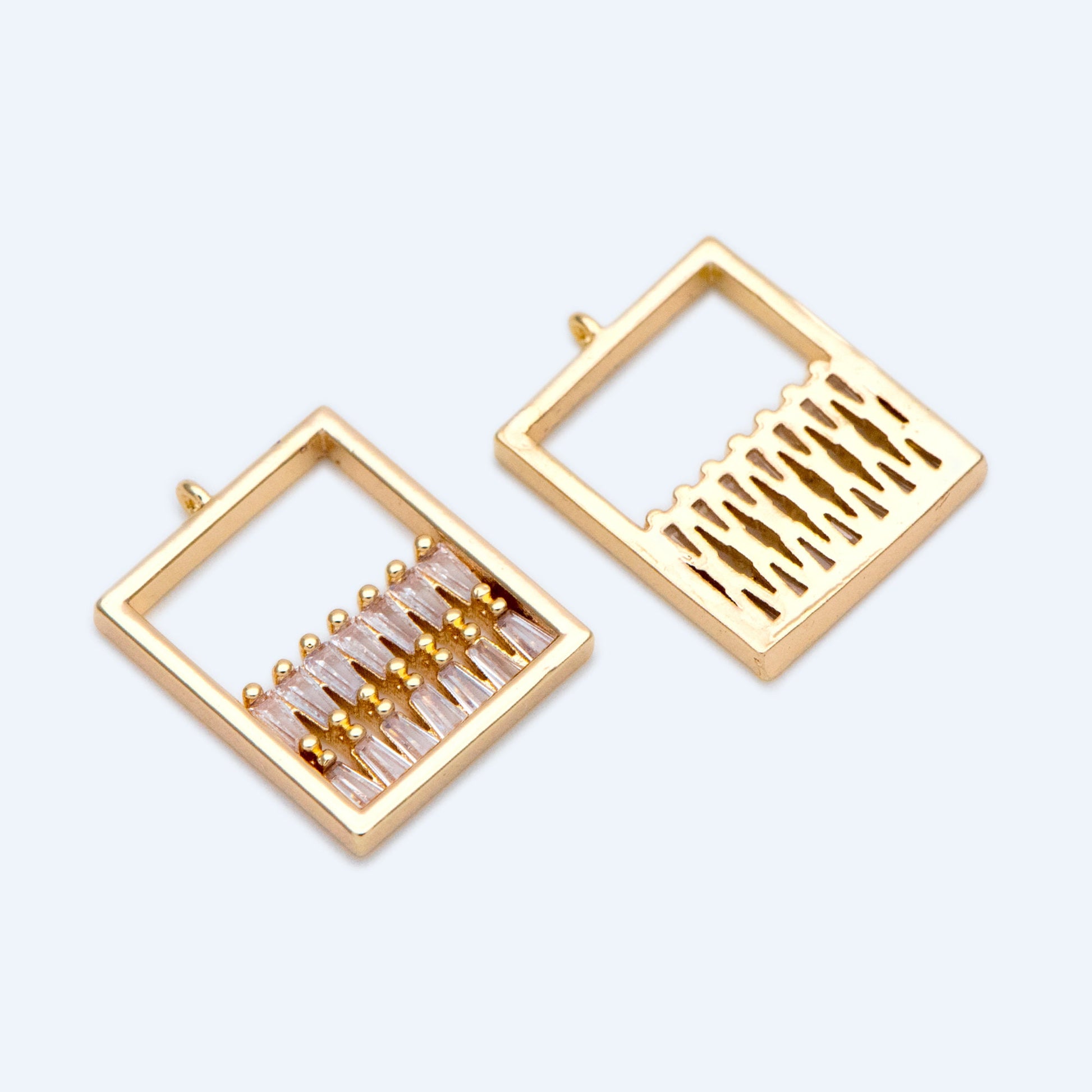 4pcs CZ paved Rectangle Charms 14x18mm, 18K Gold plated Brass, Geometric Square Pendants (GB-1262)