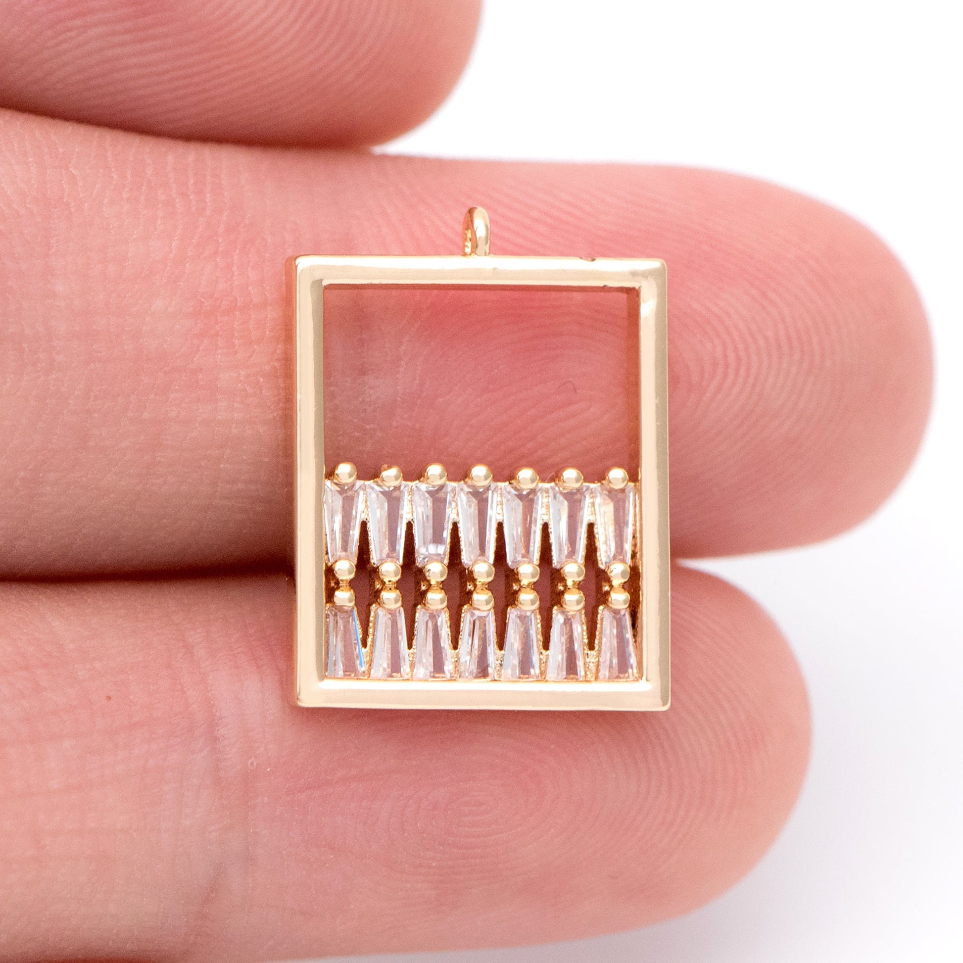 4pcs CZ paved Rectangle Charms 14x18mm, 18K Gold plated Brass, Geometric Square Pendants (GB-1262)