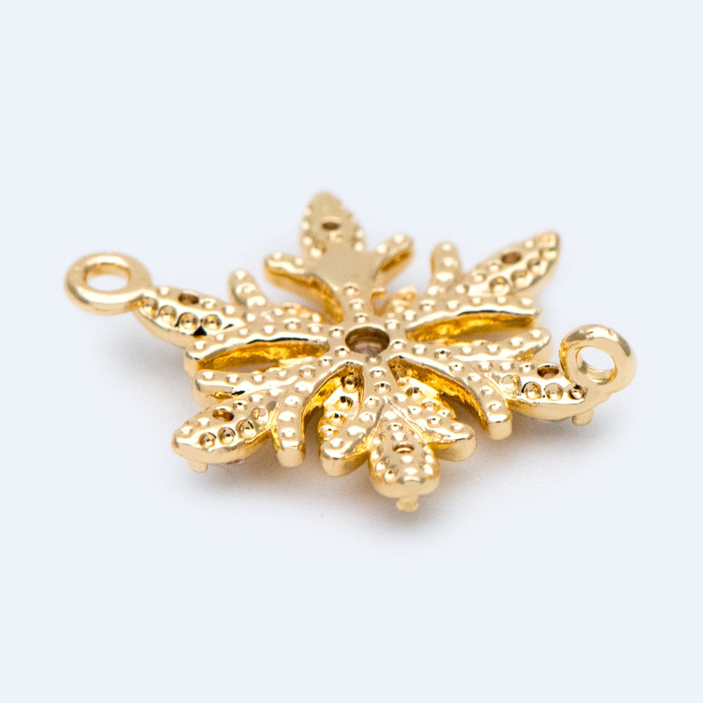 4pcs CZ Pave Gold Snowflake Connectors 18x13.5mm, Rhinestone Flower Charms, Real Gold Plated Brass Findings (GB-3486-L)