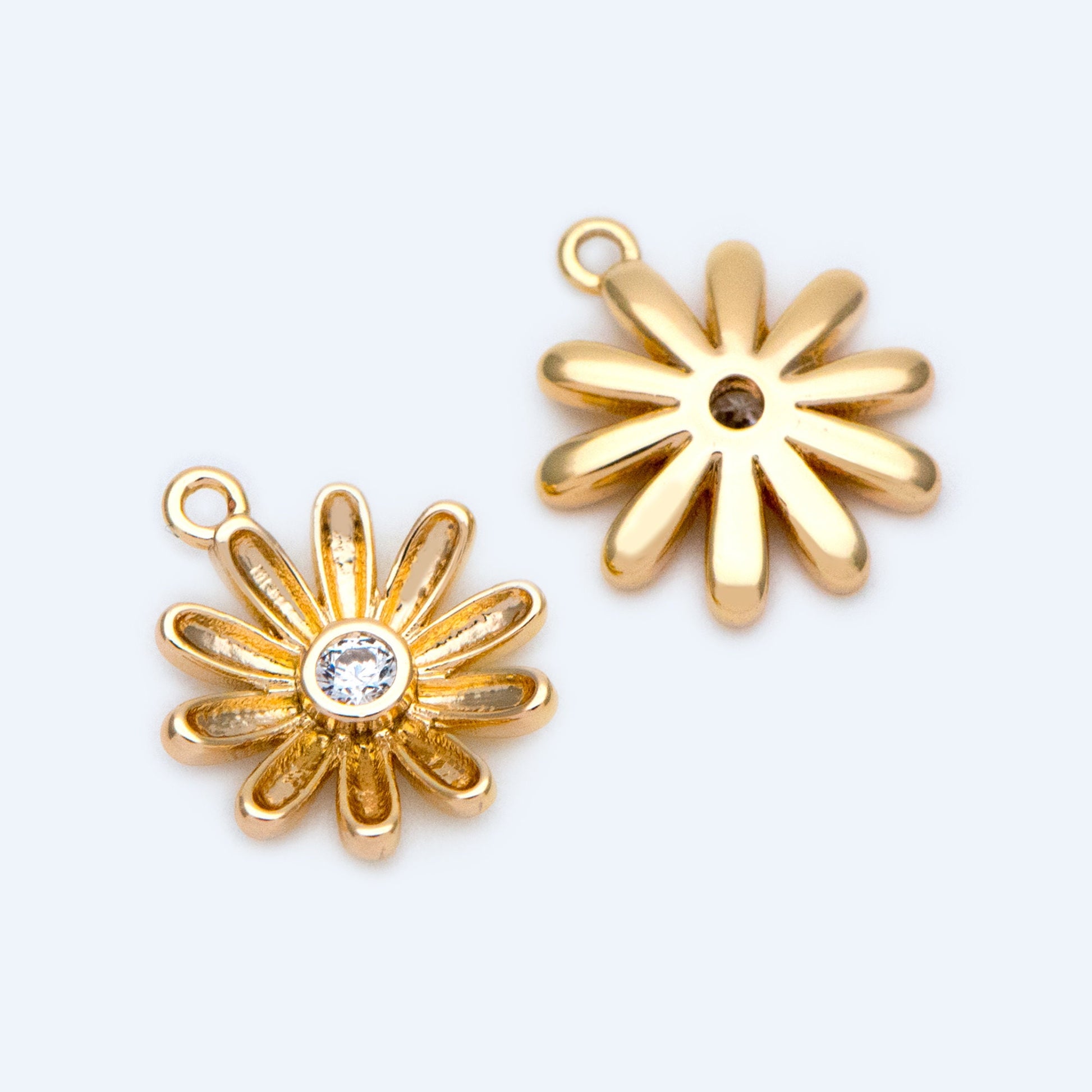 4pcs Gold CZ Flower Charms 11x10mm, 18K Real Gold plated Brass, Floral Earring Pendants (GB-321-F)