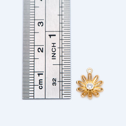 4pcs Gold CZ Flower Charms 11x10mm, 18K Real Gold plated Brass, Floral Earring Pendants (GB-321-F)