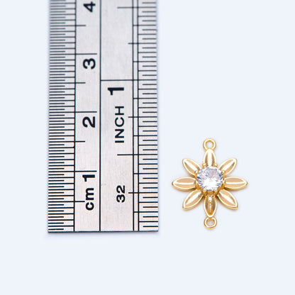 10pcs CZ Pave Gold Flower Charms 12x15mm, 18K Gold plated Brass, Floral Connector Pendants (GB-3780-I)
