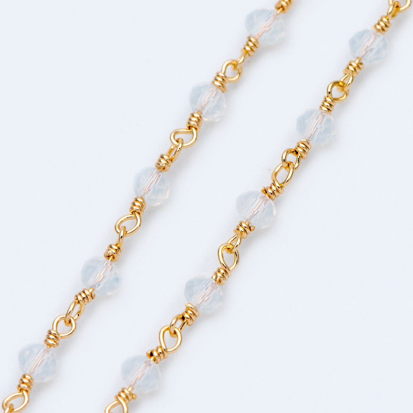 Gold plated Brass Crystal Bead Chains, Beaded Chains with 3.5mm Opal Glass Rondelles, Lead Nickel Free (#LK-184)/ 1 Meter=3.3 ft