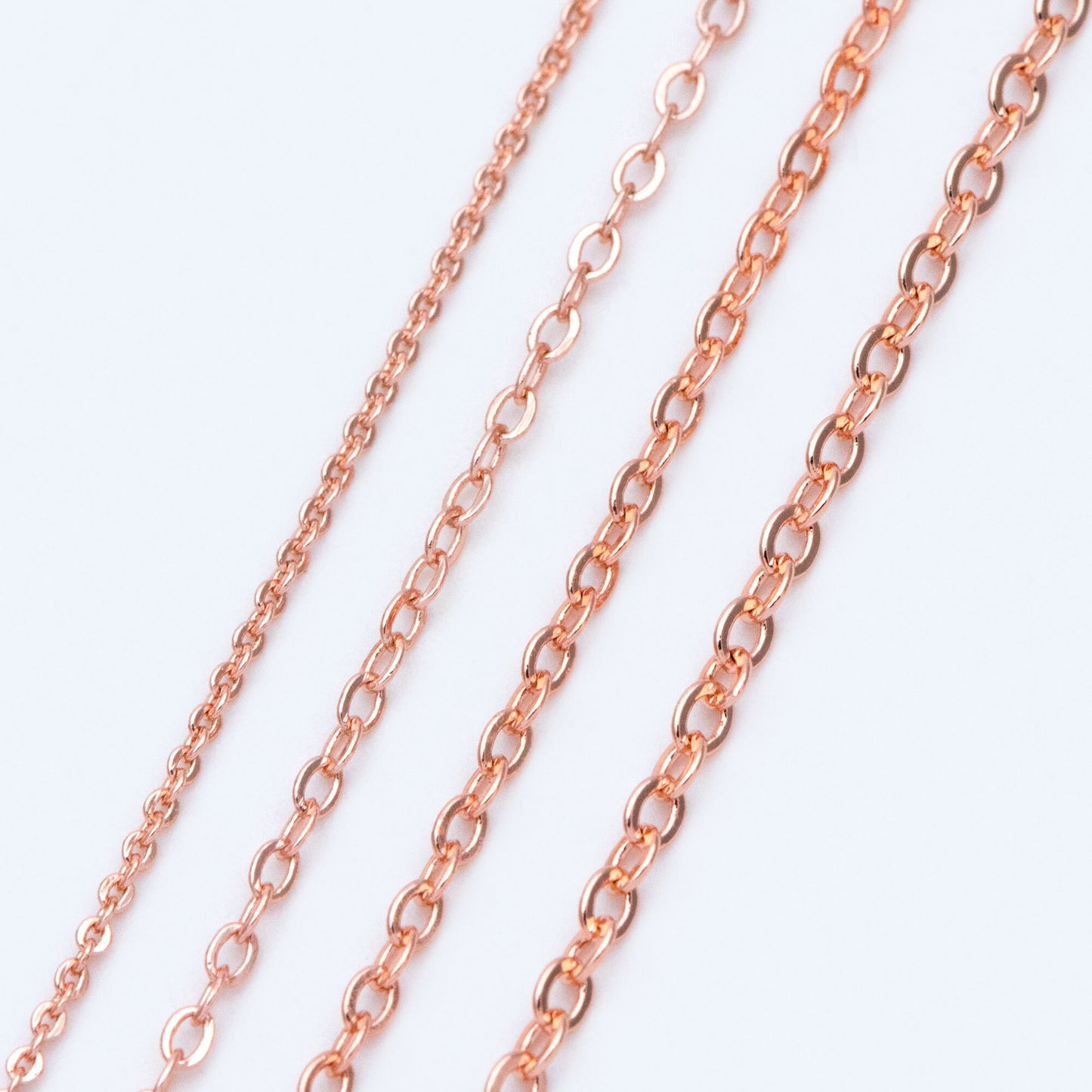 Dainty Rose Gold Flat Oval Cable Chains, Real Gold plated Brass Tiny Chains, 1.2/ 1.7/ 2.1mm Thin Chains (#LK-187)/ 1 Meter=3.3 ft