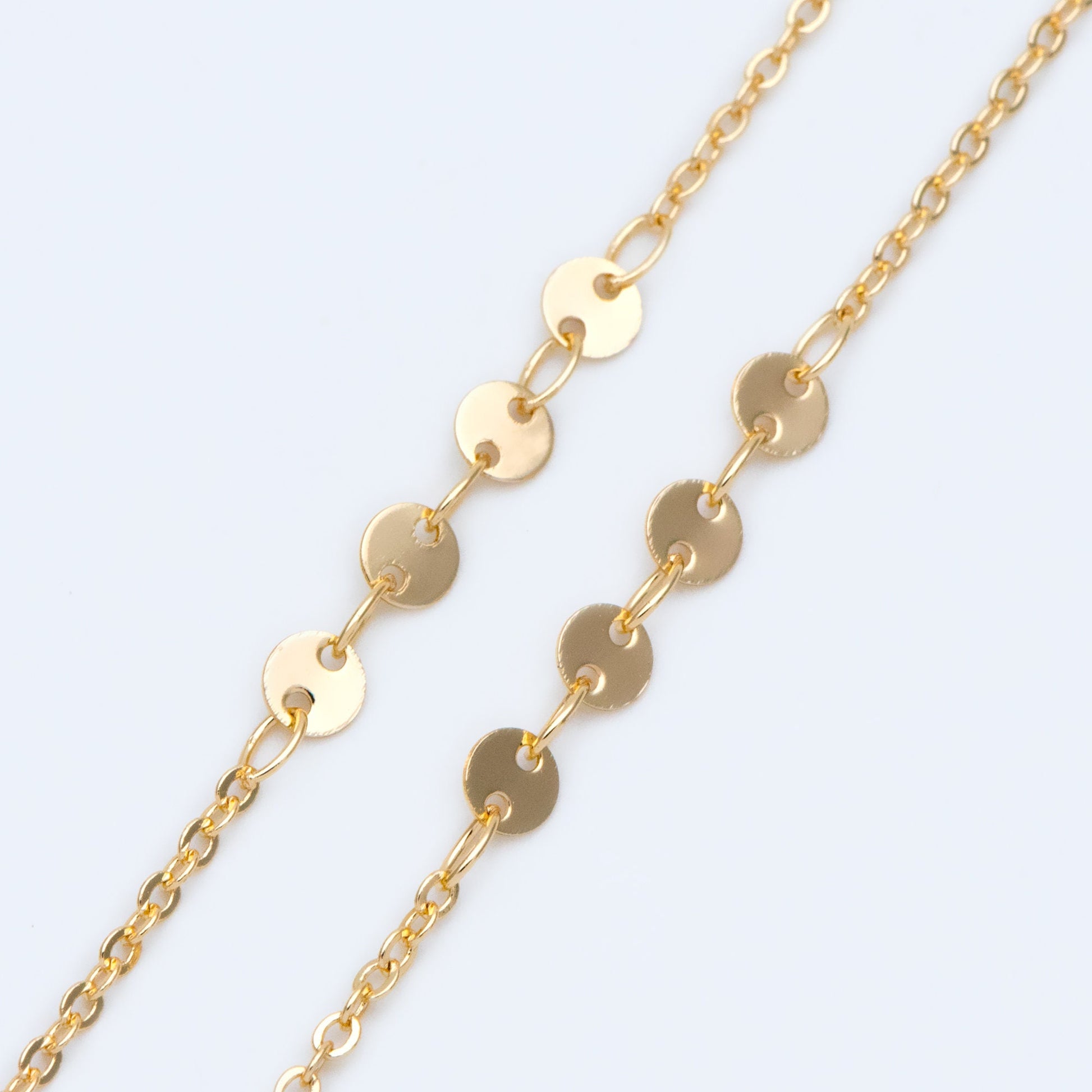 Gold/ Silver/ Rose Gold Cable Chain with Round Disc 4mm, Disk Beaded Chain, Geometric Jewelry Chain (#LK-190)/ 1 Meter=3.3 ft