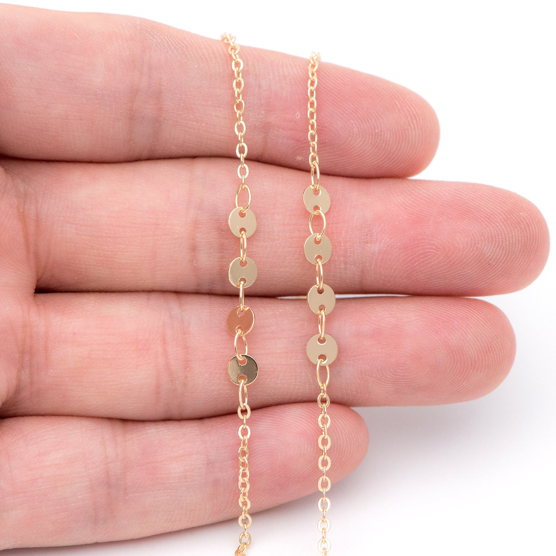 Gold/ Silver/ Rose Gold Cable Chain with Round Disc 4mm, Disk Beaded Chain, Geometric Jewelry Chain (#LK-190)/ 1 Meter=3.3 ft