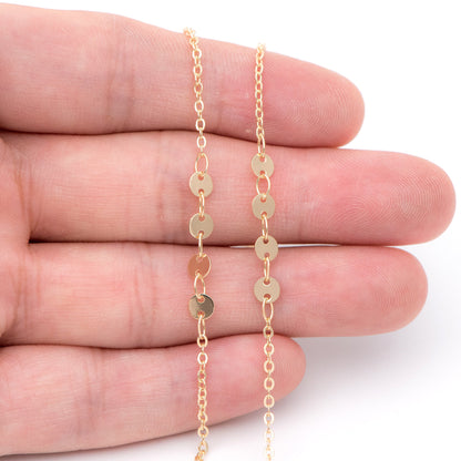 Gold/ Silver/ Rose Gold Cable Chain with Round Disc 4mm, Disk Beaded Chain, Geometric Jewelry Chain (#LK-190)/ 1 Meter=3.3 ft