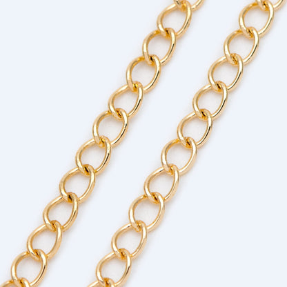 Gold/ Silver/ Rose Gold Curb Chain 3mm, Real Gold/ Rhodium Plated Brass "Extender" Chain, Color Not Easily Tarnish (LK-175)/ 1 meter