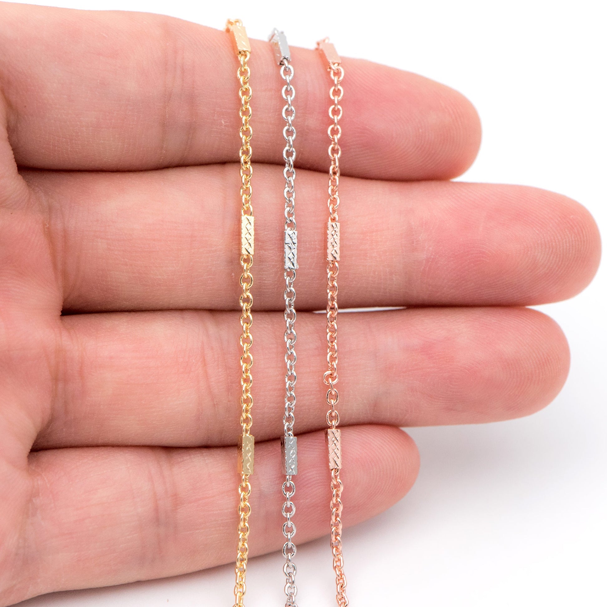 Gold/ Silver/ Rose Gold Cable Chains with Square Tube, Real Gold/ Rhodium plated Brass Designer Chain (#LK-176)/ 1 Meter=3.3 ft