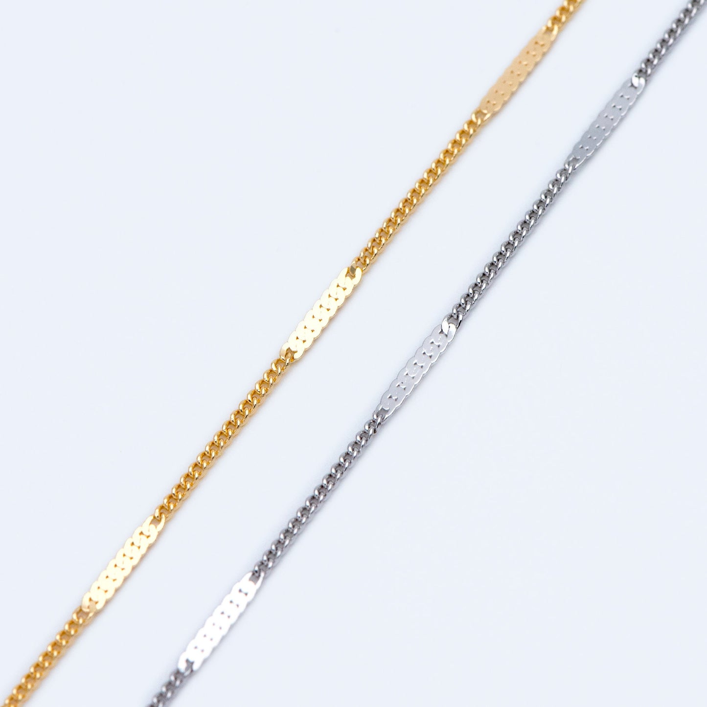 Dainty Gold/ Silver tone Flat Link Chains 1.9mm, Real Gold/ Rhodium plated on Brass Tiny Chain (#LK-177)/ 1 Meter=3.3 ft
