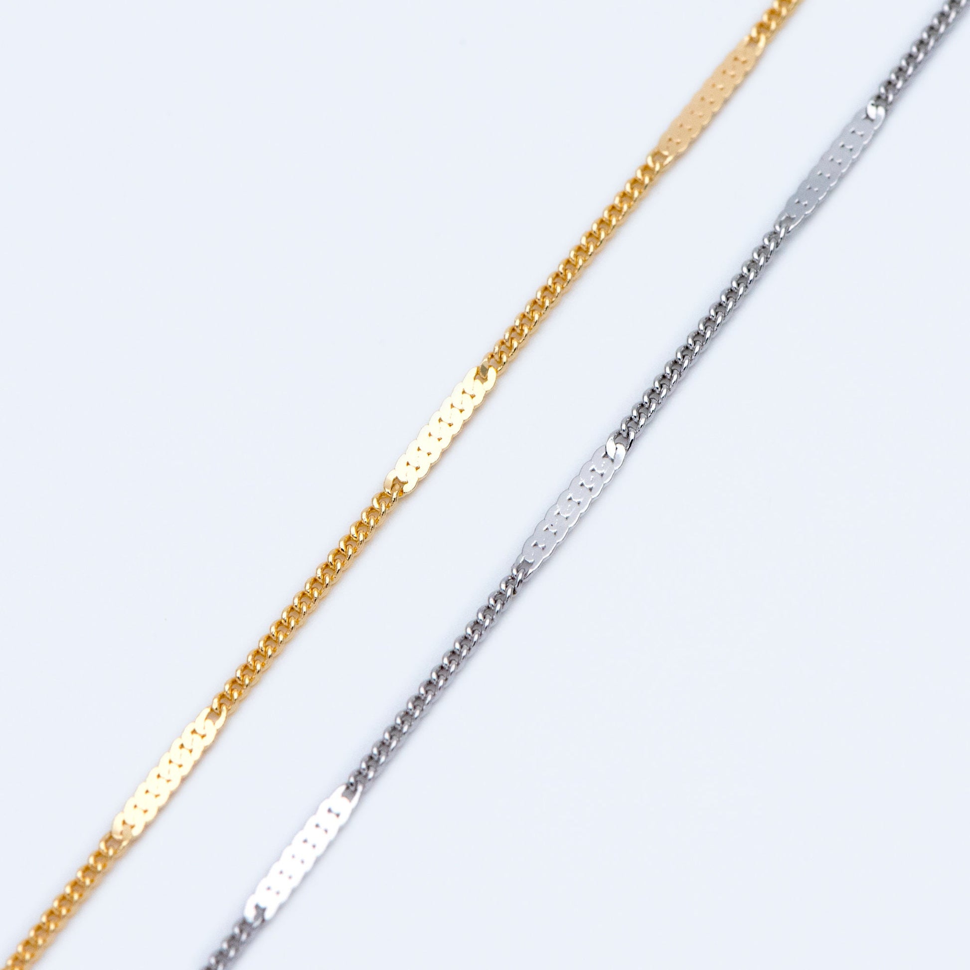 Dainty Gold/ Silver tone Flat Link Chains 1.9mm, Real Gold/ Rhodium plated on Brass Tiny Chain (#LK-177)/ 1 Meter=3.3 ft