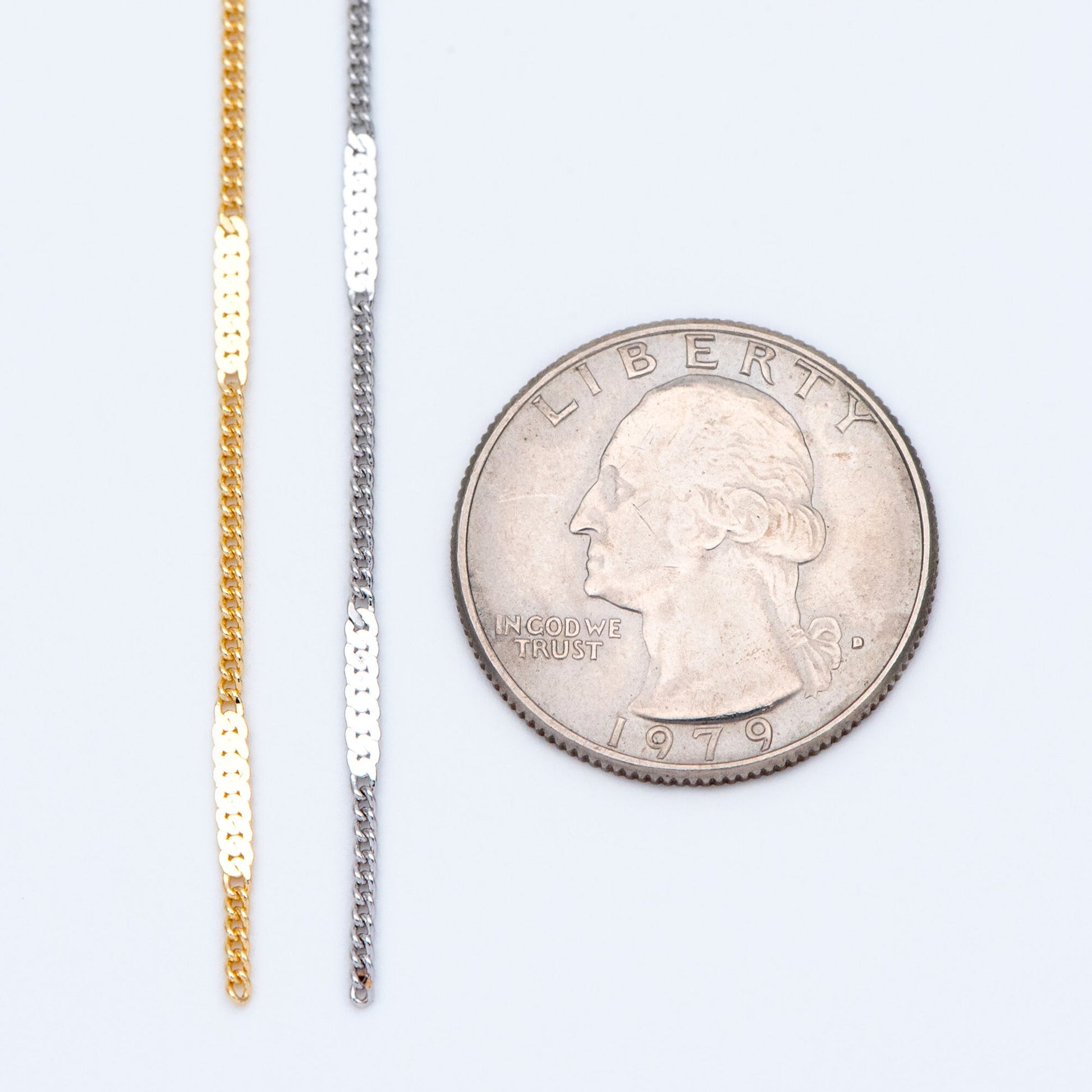 Dainty Gold/ Silver tone Flat Link Chains 1.9mm, Real Gold/ Rhodium plated on Brass Tiny Chain (#LK-177)/ 1 Meter=3.3 ft