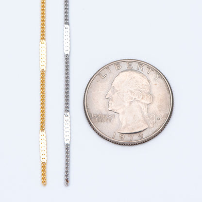Dainty Gold/ Silver tone Flat Link Chains 1.9mm, Real Gold/ Rhodium plated on Brass Tiny Chain (#LK-177)/ 1 Meter=3.3 ft