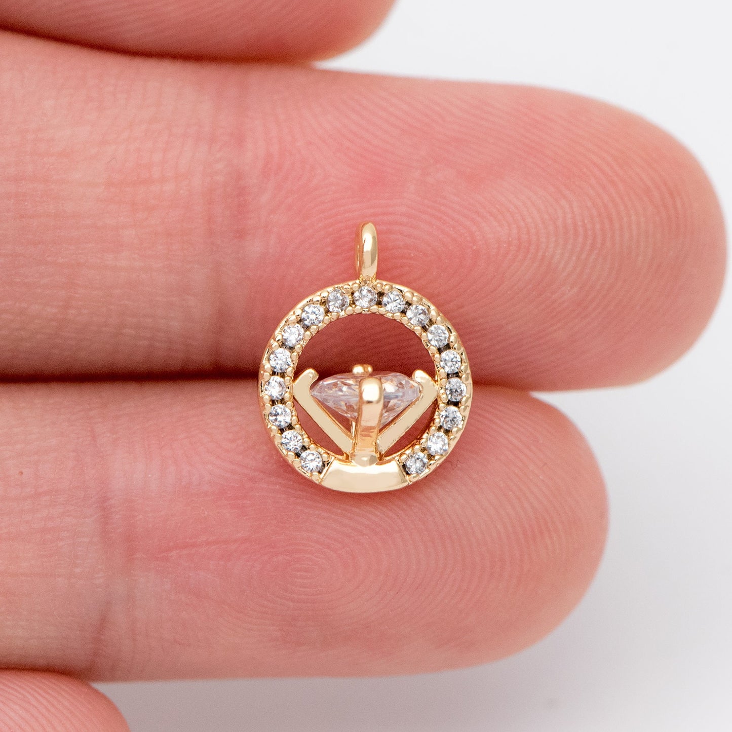 10pcs Gold plated Brass Round Diamond Charm 13x10mm, CZ pave Diamond Pendant (GB-1275)