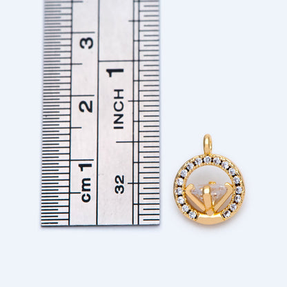 10pcs Gold plated Brass Round Diamond Charm 13x10mm, CZ pave Diamond Pendant (GB-1275)