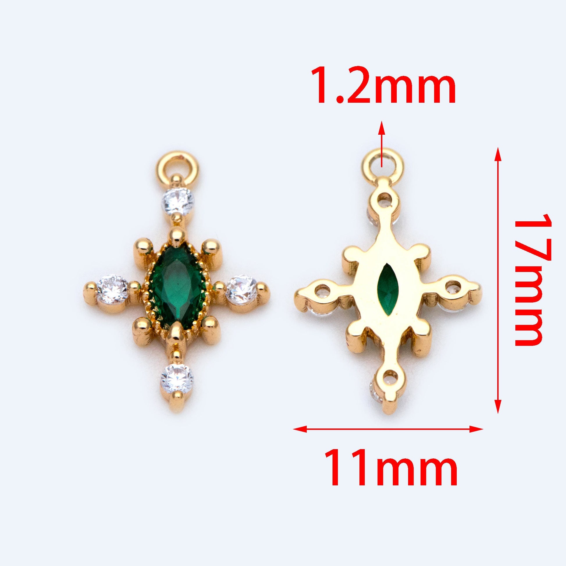 10pcs CZ pave Emerald Charm 17x11mm, Gold Plated Brass Cross Charm Pendant (GB-1276)