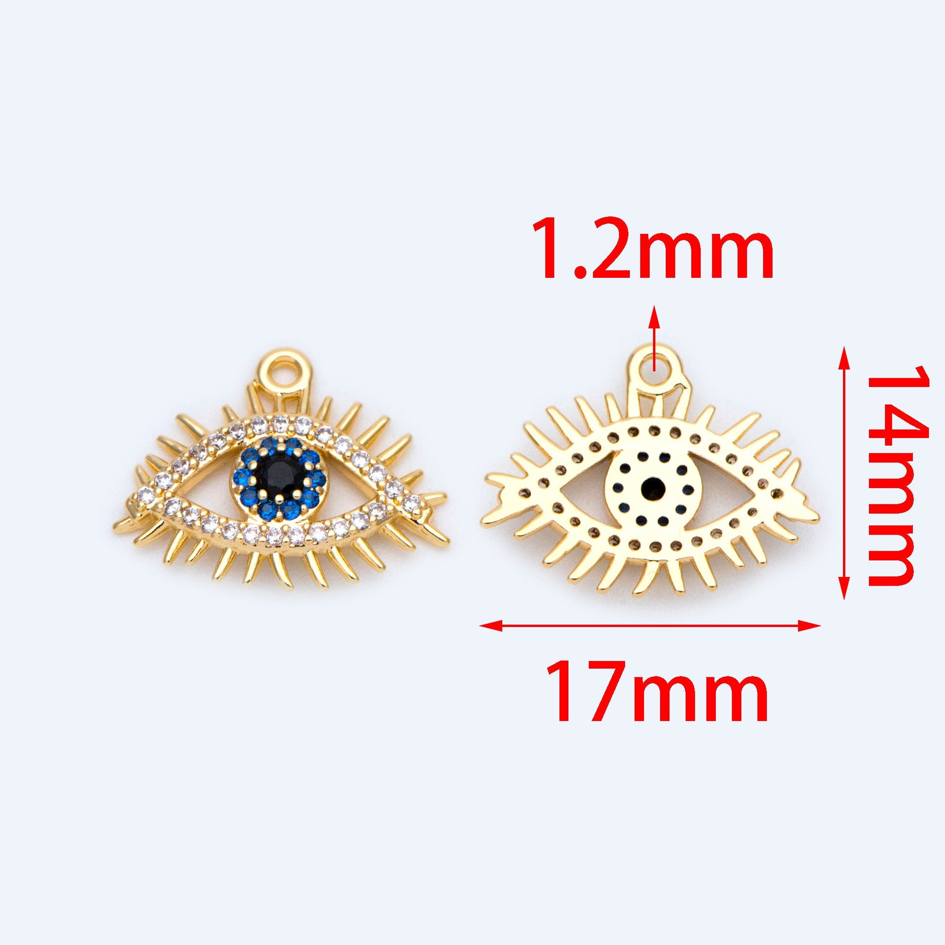 4pcs Micro Pave CZ Evil Eye Charm 17x14mm, Real Gold plated Brass Eye Charms, Cubic Zirconium Pave Eye Pendants (GB-1819-I)