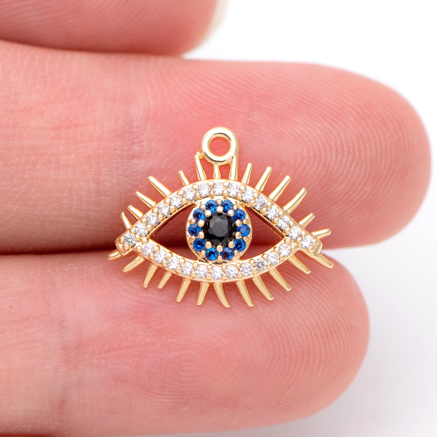 4pcs Micro Pave CZ Evil Eye Charm 17x14mm, Real Gold plated Brass Eye Charms, Cubic Zirconium Pave Eye Pendants (GB-1819-I)