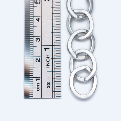 Silver tone Large Cable Chains, Oval Link 13x16mm, White K plated Iron Thick Chain, Necklace Findings for Men (#LK-370-2)/ 1 Meter=3.3 ft