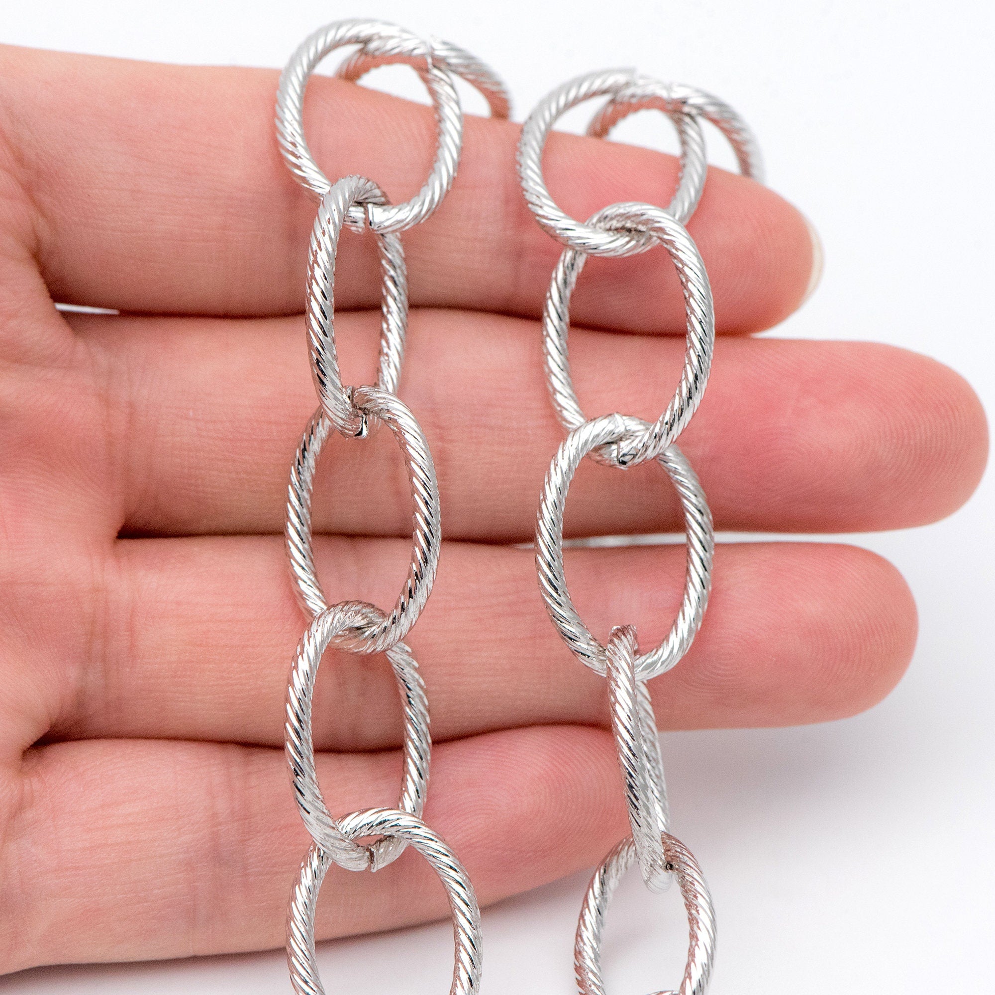 Silver Color plated Iron Cable Chain, Oval Link 15x20mm Large (#LK-374-2)/ 1 Meter=3.3 ft