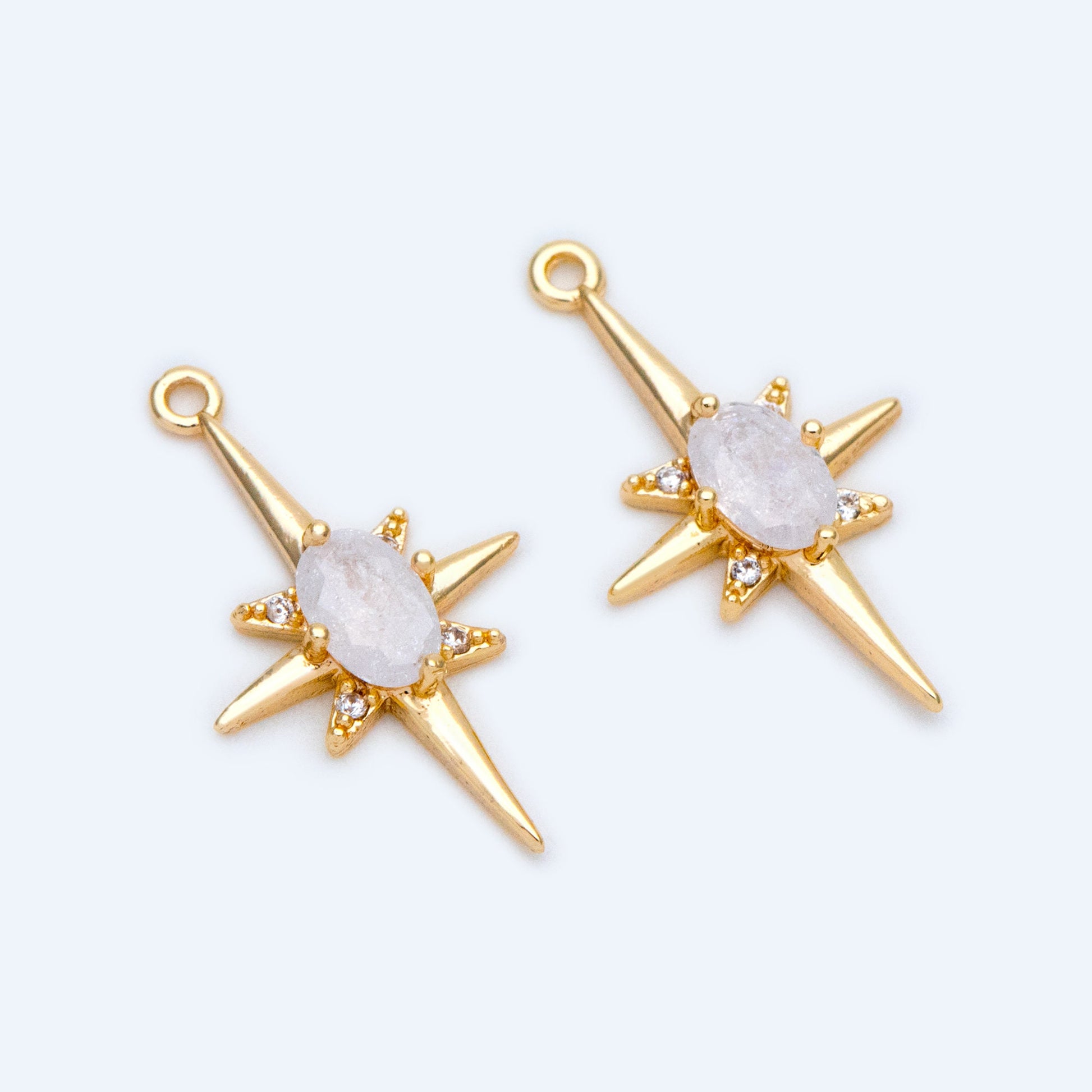 10pcs Gold/ Rhodium plated Brass Star Charms 21x12mm, White Gemstone Pave Star Pendants (GB-924-H)