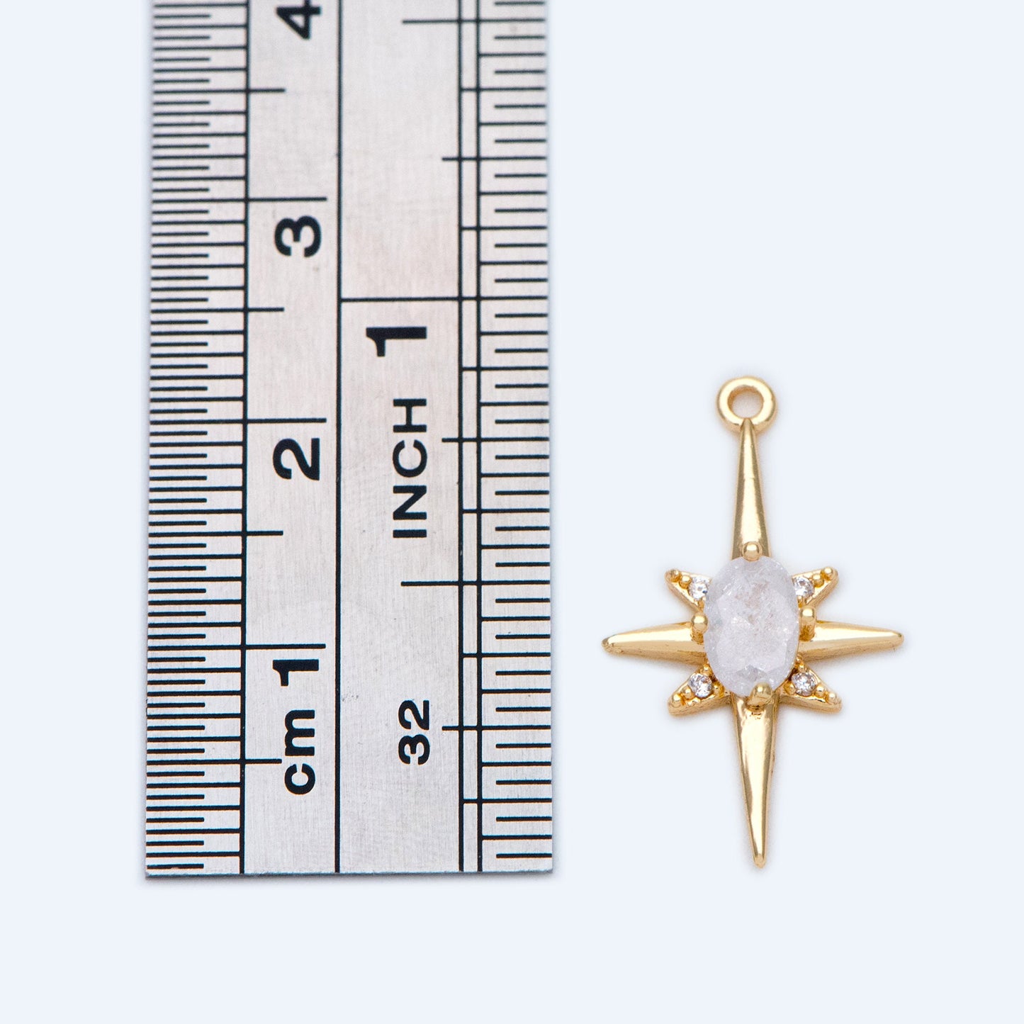 10pcs Gold/ Rhodium plated Brass Star Charms 21x12mm, White Gemstone Pave Star Pendants (GB-924-H)