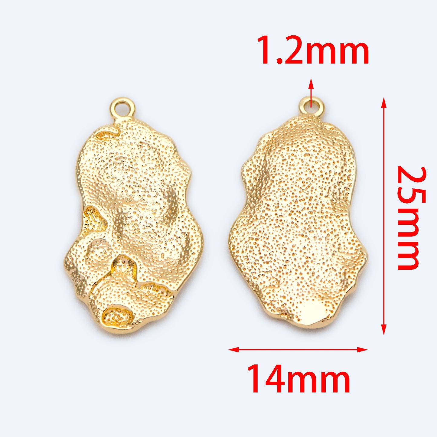 10pcs Gold plated Brass Hammered Charms, Gold Textured Pendants 25x14mm (GB-2977-F)