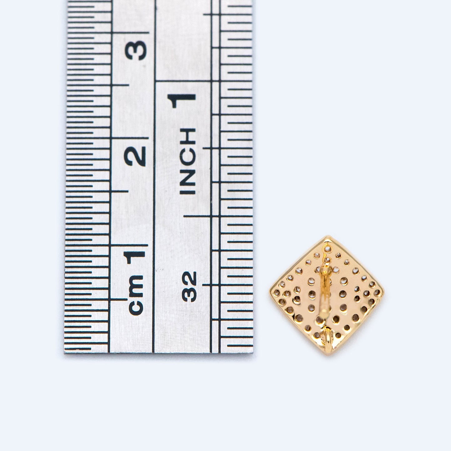 4pcs Micro Pave CZ Square Earring with Loop 11x10mm, Real Gold Plated Brass Geometric Earring Studs (GB-1287)