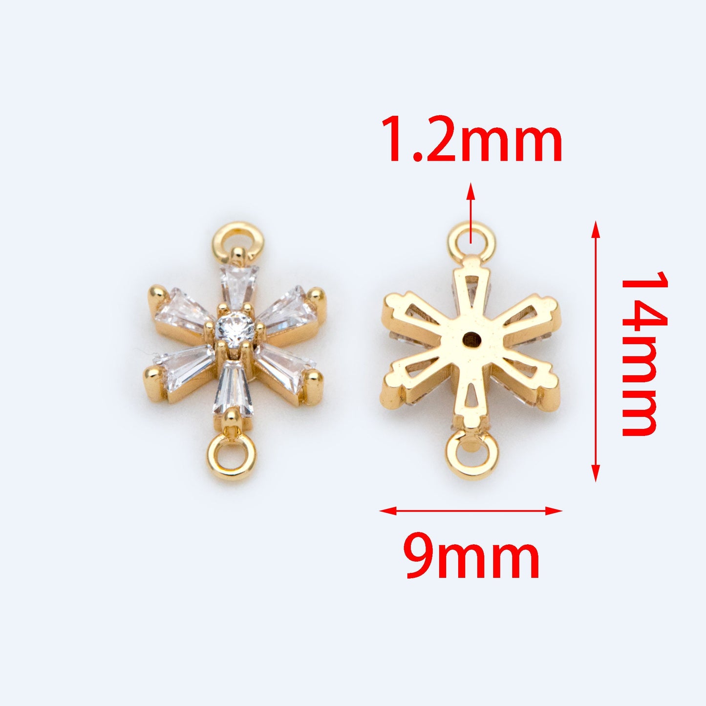 10pcs CZ Pave Gold Snowflake Connectors 14x9mm, Rhinestone Flower Connectors, bracelet Connector, earring Connector (GB-3670-D)