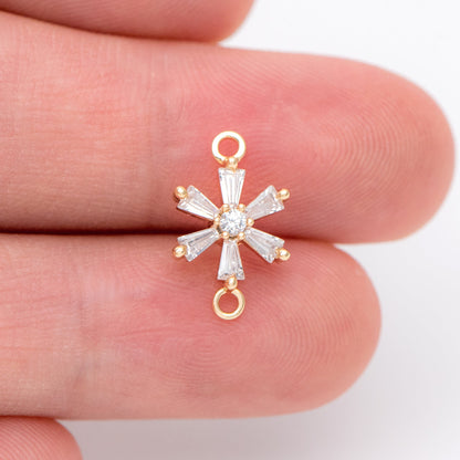 10pcs CZ Pave Gold Snowflake Connectors 14x9mm, Rhinestone Flower Connectors, bracelet Connector, earring Connector (GB-3670-D)