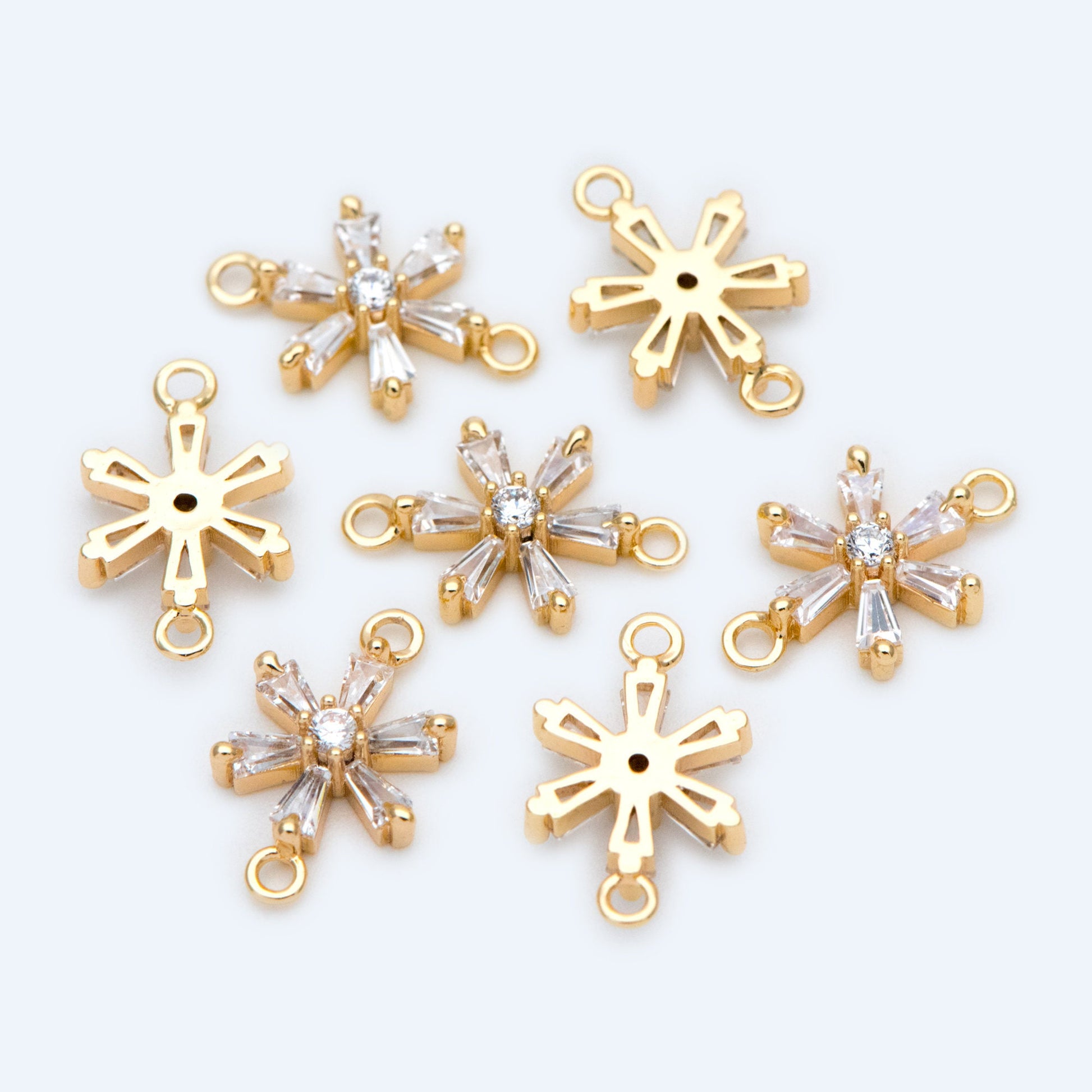 10pcs CZ Pave Gold Snowflake Connectors 14x9mm, Rhinestone Flower Connectors, bracelet Connector, earring Connector (GB-3670-D)
