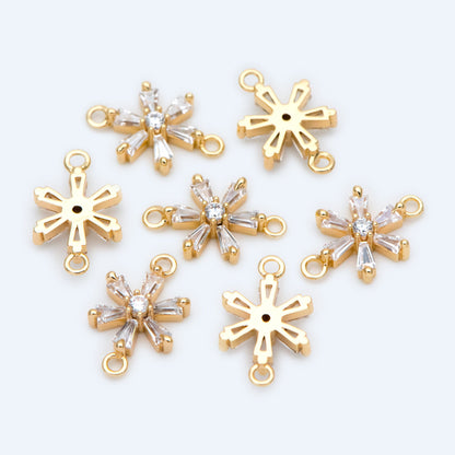 10pcs CZ Pave Gold Snowflake Connectors 14x9mm, Rhinestone Flower Connectors, bracelet Connector, earring Connector (GB-3670-D)