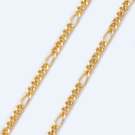 Gold plated Brass Figaro Chains 1.5mm Thin, Long and Short Chains (#LK-152)/ 1 Meter=3.3 ft