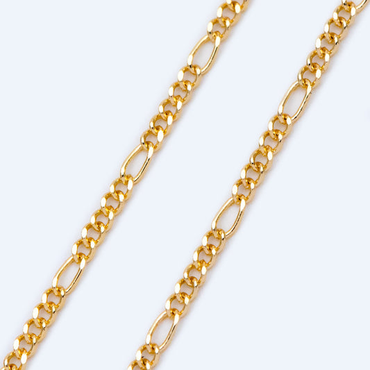 Gold plated Brass Figaro Chains 1.5mm Thin, Long and Short Chains (#LK-152)/ 1 Meter=3.3 ft