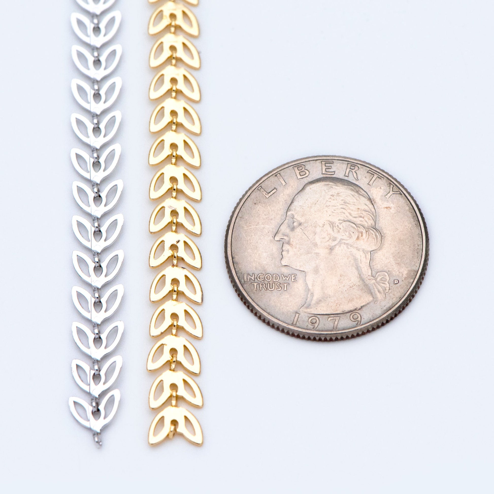 Gold/ Silver tone Flat Chevron Chain 6.3mm, Real Gold/ Rhodium plated Brass, Decorative Leaf Chain (#LK-161)/ 1 Meter=3.3ft