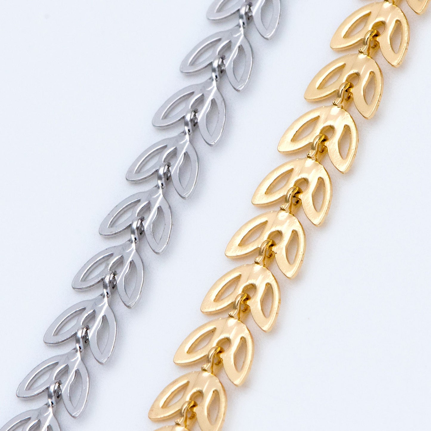 Gold/ Silver tone Flat Chevron Chain 6.3mm, Real Gold/ Rhodium plated Brass, Decorative Leaf Chain (#LK-161)/ 1 Meter=3.3ft