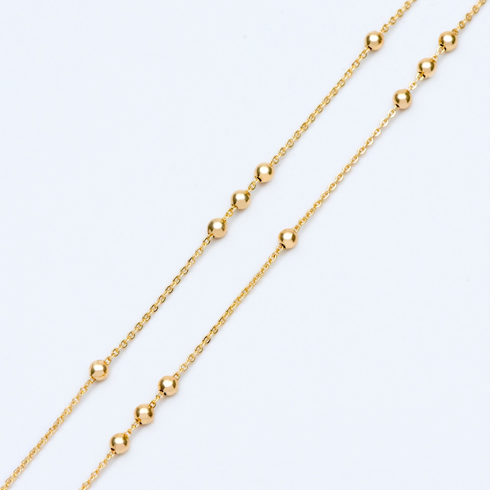 Gold/ Silver/ Rose Gold Beaded Chains, 1.3mm Chain with 3mm Ball Beads, Color Not Easily Tarnish (#LK-165)/ 1 Meter=3.3 ft