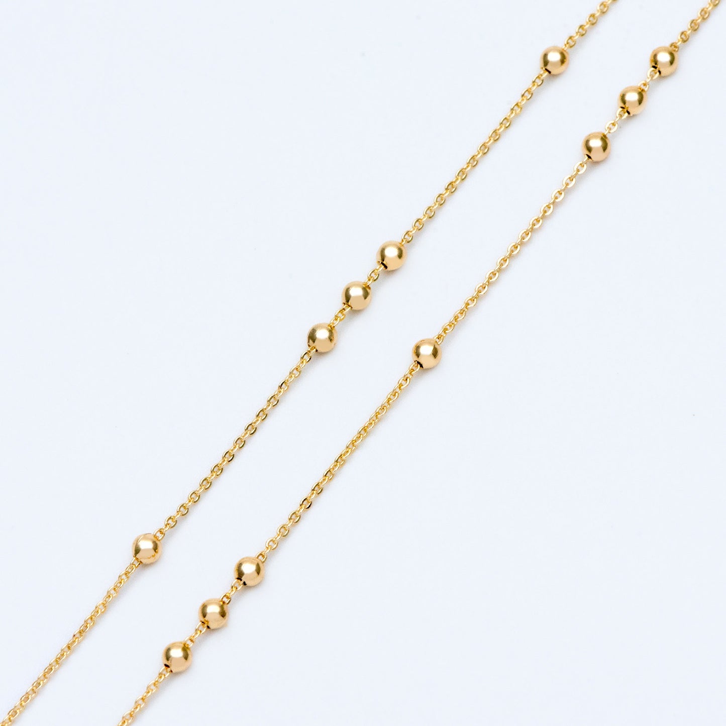 Gold/ Silver/ Rose Gold Beaded Chains, 1.3mm Chain with 3mm Ball Beads, Color Not Easily Tarnish (#LK-165)/ 1 Meter=3.3 ft