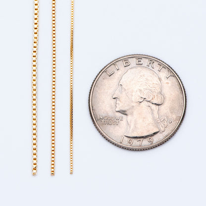 Gold plated Brass Box Chains, 0.7/ 0.8/ 0.9/ 1mm Thin, Color Not Easily Tarnish (#LK-166)/ 1 Meter=3.3 ft