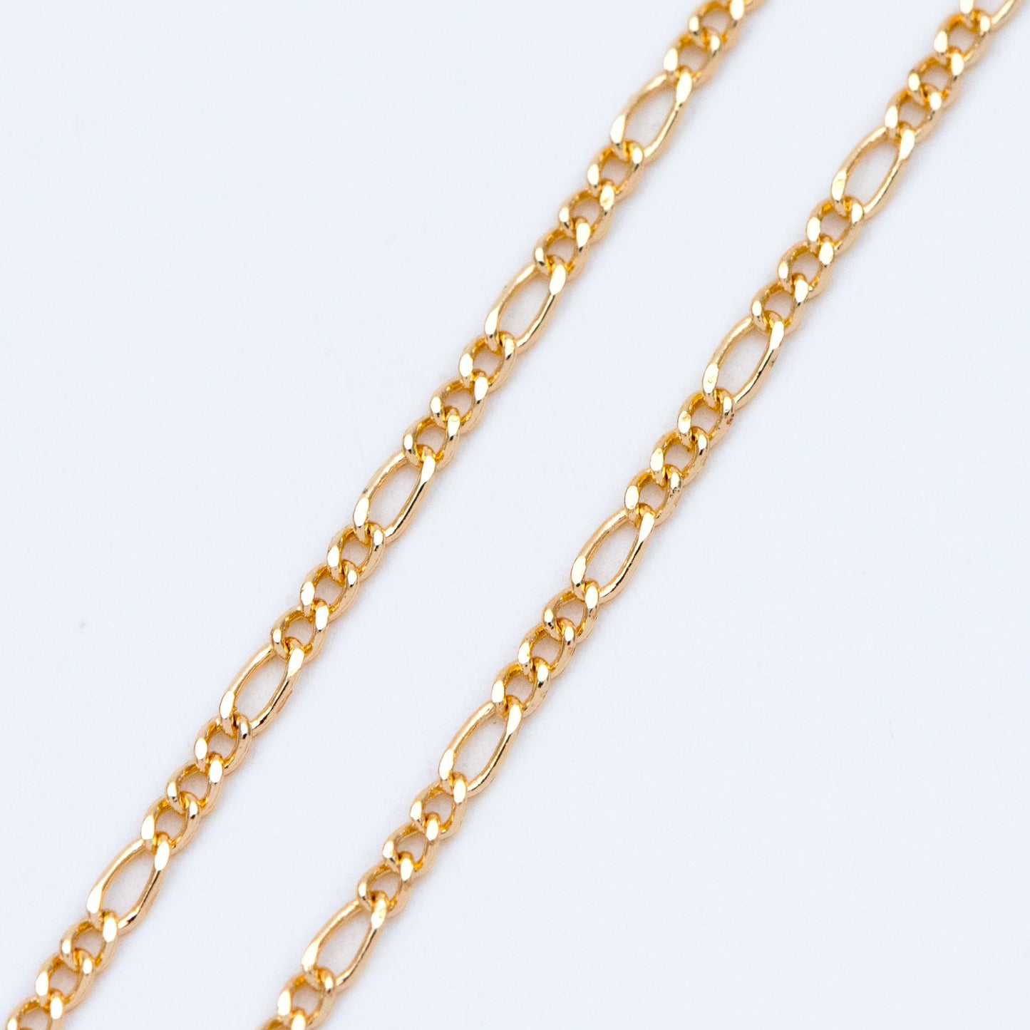 Gold/ Silver/ Rose God Figaro Chains, Real Gold/ Rhodium plated Brass, Color Not Easily Tarnish (#LK-168)/ 1 Meter=3.3 ft