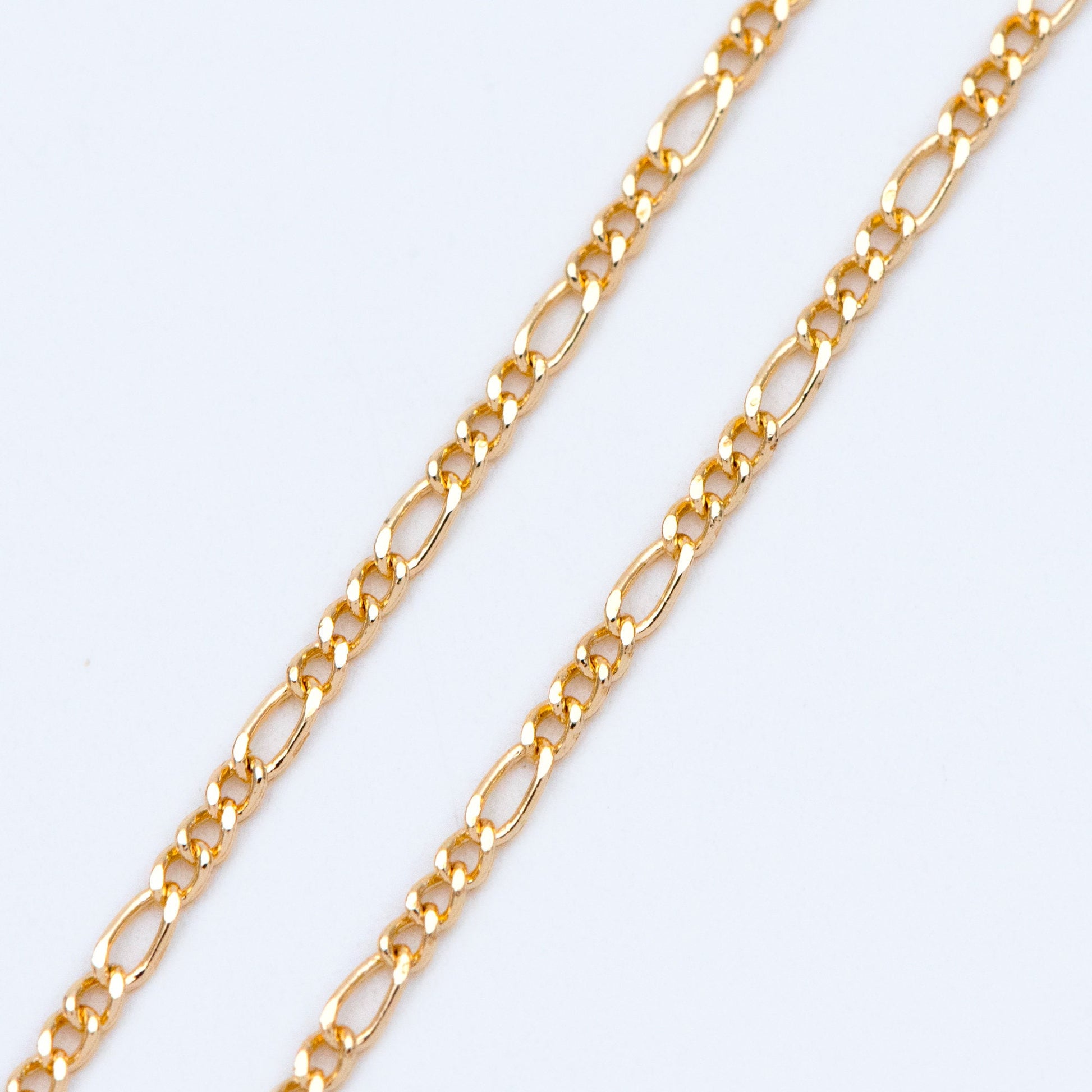 Gold/ Silver/ Rose God Figaro Chains, Real Gold/ Rhodium plated Brass, Color Not Easily Tarnish (#LK-168)/ 1 Meter=3.3 ft