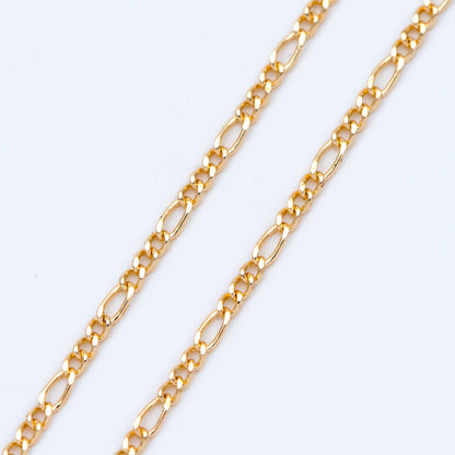 Gold/ Silver/ Rose God Figaro Chains, Real Gold/ Rhodium plated Brass, Color Not Easily Tarnish (#LK-168)/ 1 Meter=3.3 ft