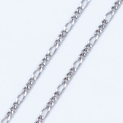 Gold/ Silver/ Rose God Figaro Chains, Real Gold/ Rhodium plated Brass, Color Not Easily Tarnish (#LK-168)/ 1 Meter=3.3 ft