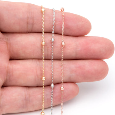 Gold/ Silver/ Rose Gold Satellite Chains, 1.1mm Chain with 2.5mm Round Beads, Color Not Easily Tarnish (#LK-170)/ 1 Meter=3.3 ft