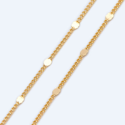 Tiny Gold/ Silver Tone Curb Chains, 0.9mm Thin Chain with 1.6mm Flat Disc, Delicate Chains for DIY Necklace (#LK-240)/ 1 Meter=3.3 ft